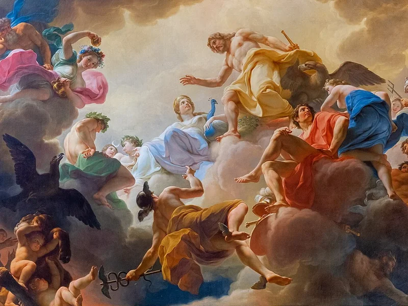 1732-Cristoforo Unterperger - Ercole, trasformato in aqula, viene portato da Mercurio all'Olimpo, accolto da Giove e gli altri dei - Galleria Borghese, Roma